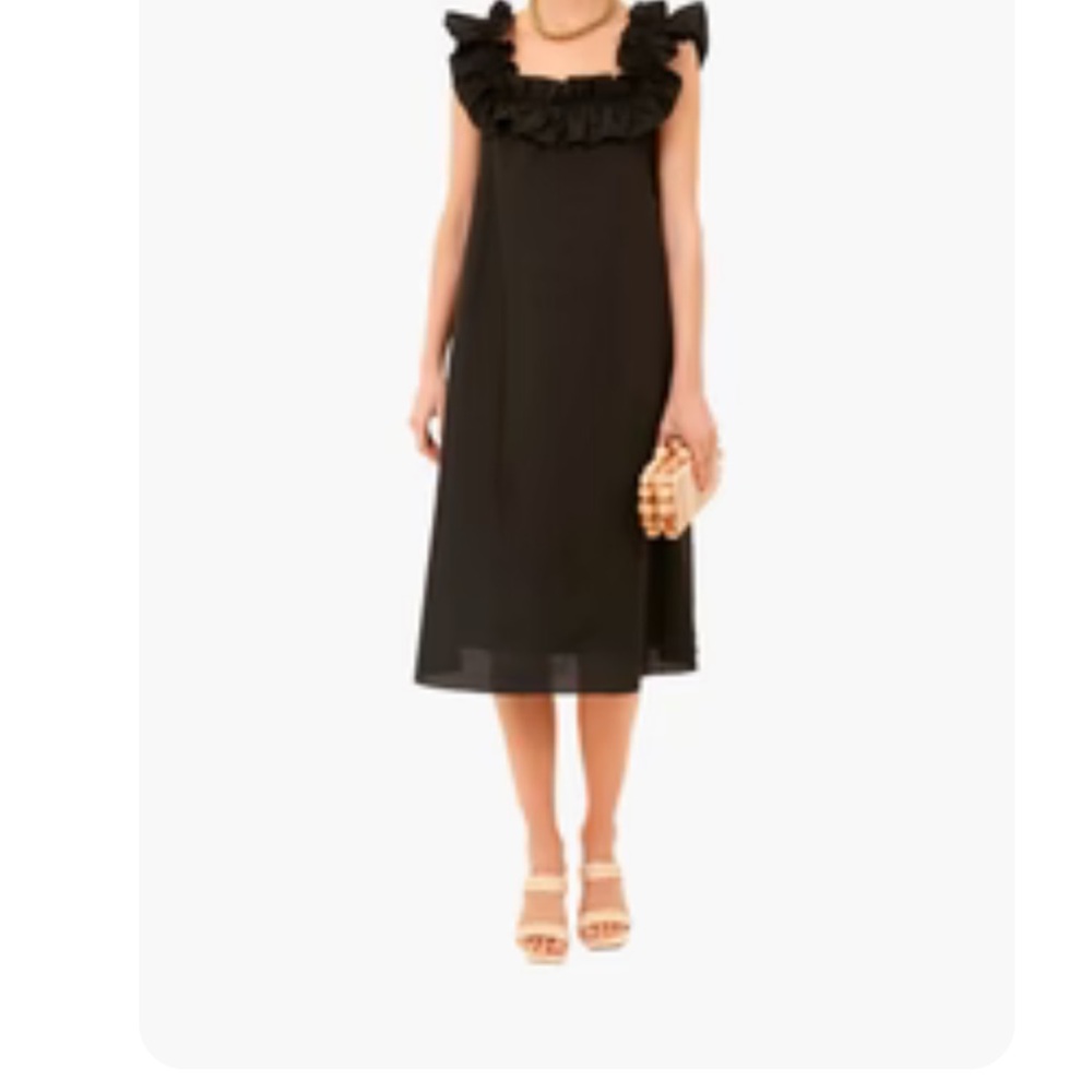 Sleeveless Ruffle-Trim Midi Dress - Black
